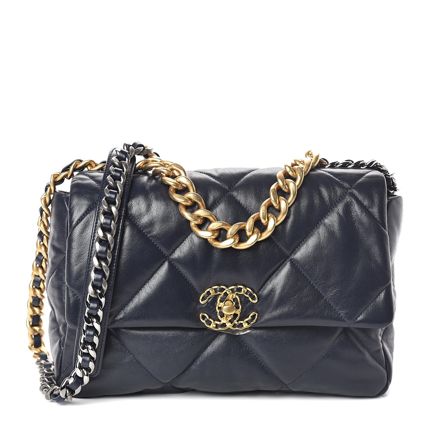 Goatskin Quilted Large 19 Flap Navy Blue