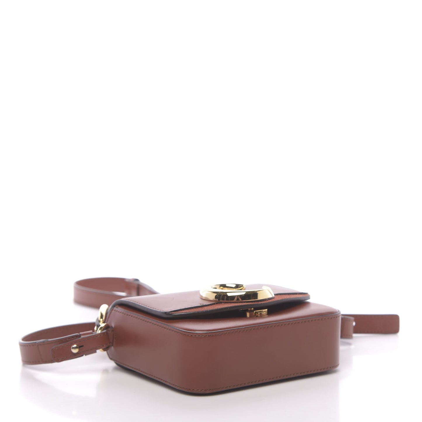 Shiny Calfskin Suede Mini C Bag Sepia Brown