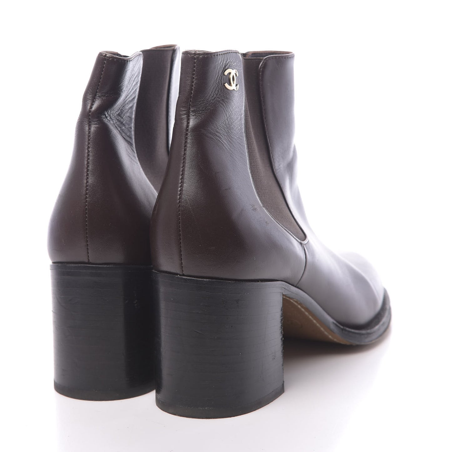 Glazed Calfskin Short Boots 39 Dark Brown