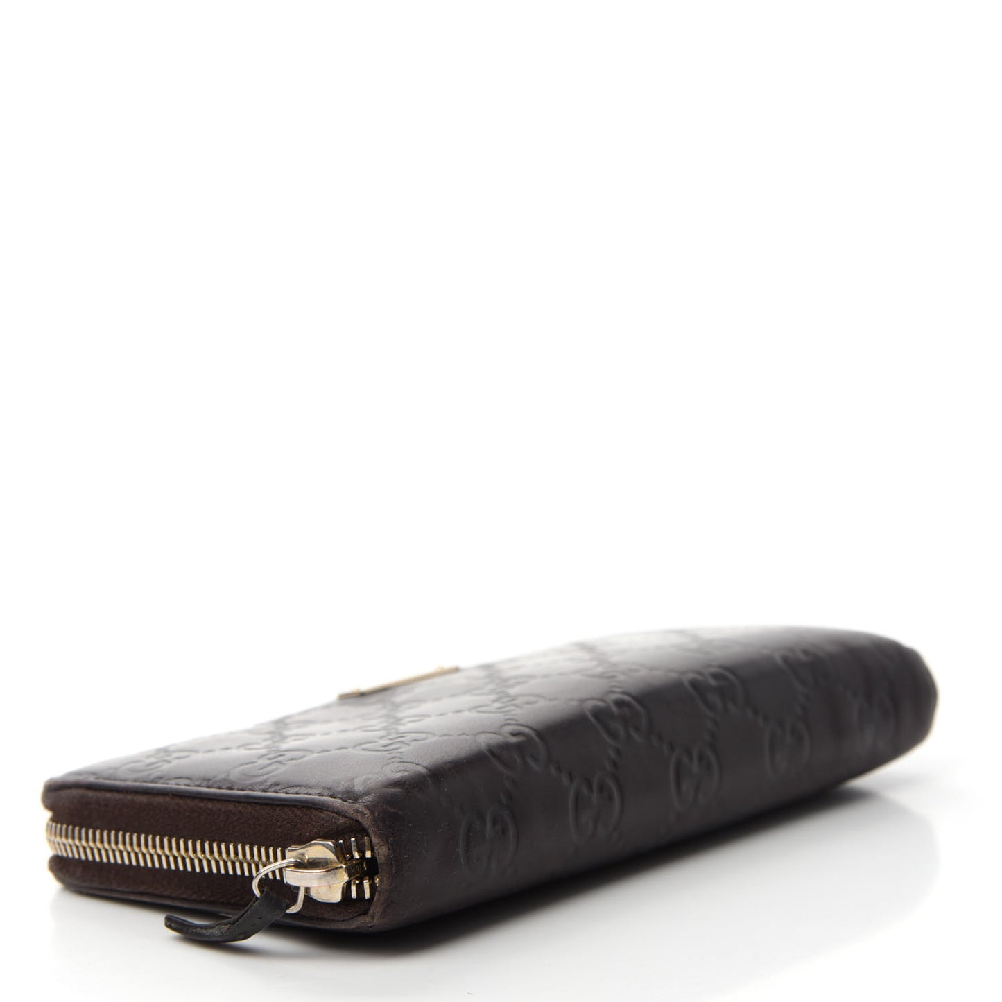 Guccissima Margaux Calfskin Metal Bar Zip Around Wallet Chocolate