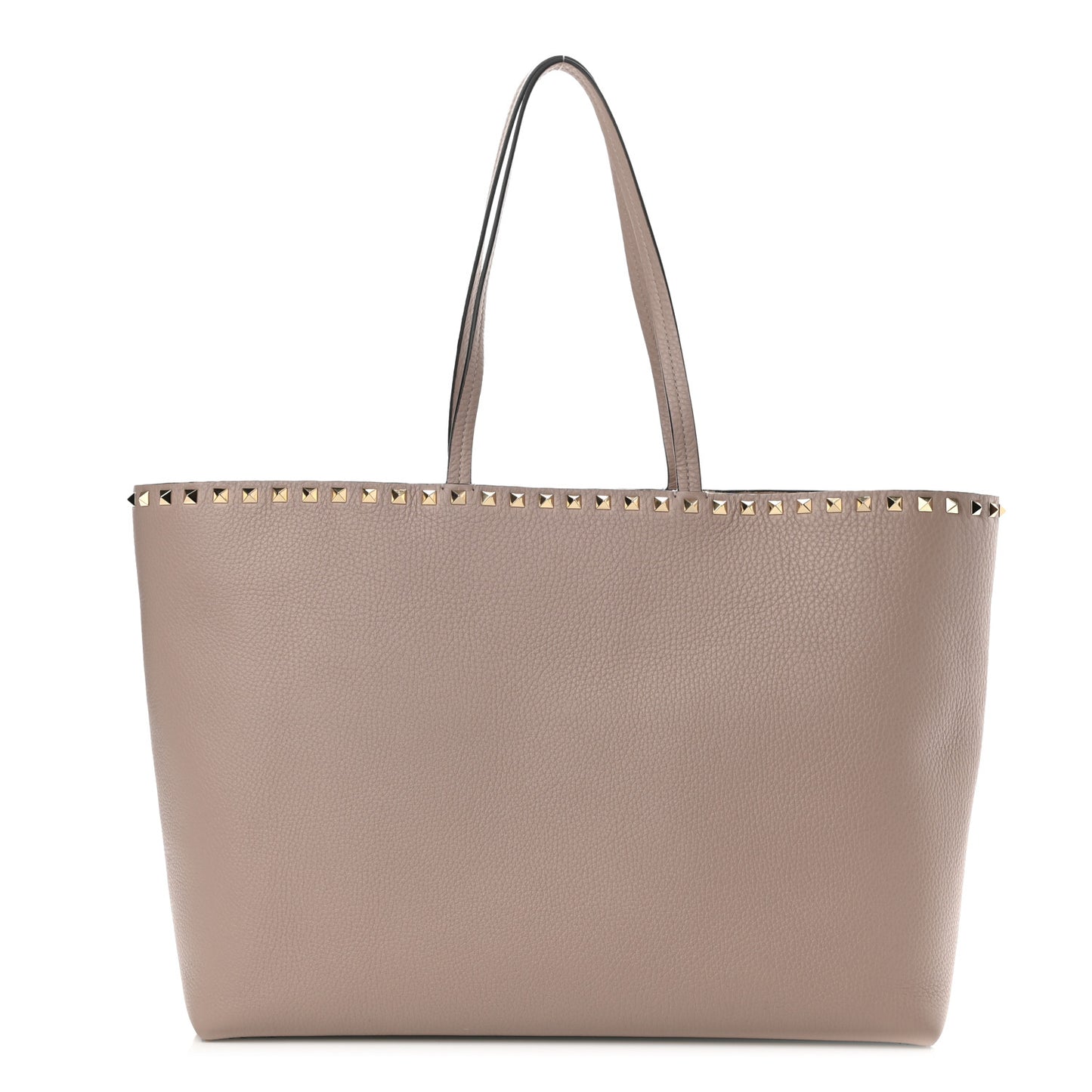Grained Calfskin Rockstud Shoulder Tote Poudre