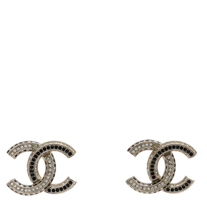 Chanel Crystal Timeless CC Earrings Silver Black 1 of 5