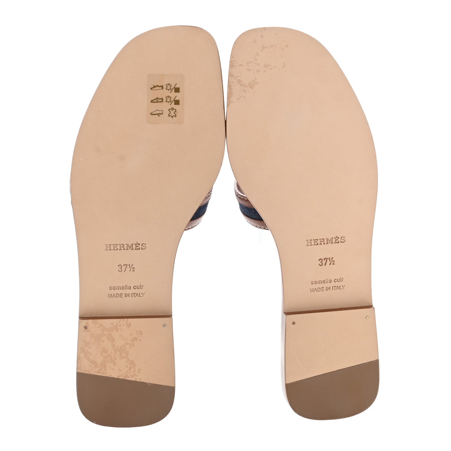 Calfskin Denim Oran Sandals 37.5 Bleu Brut Gold