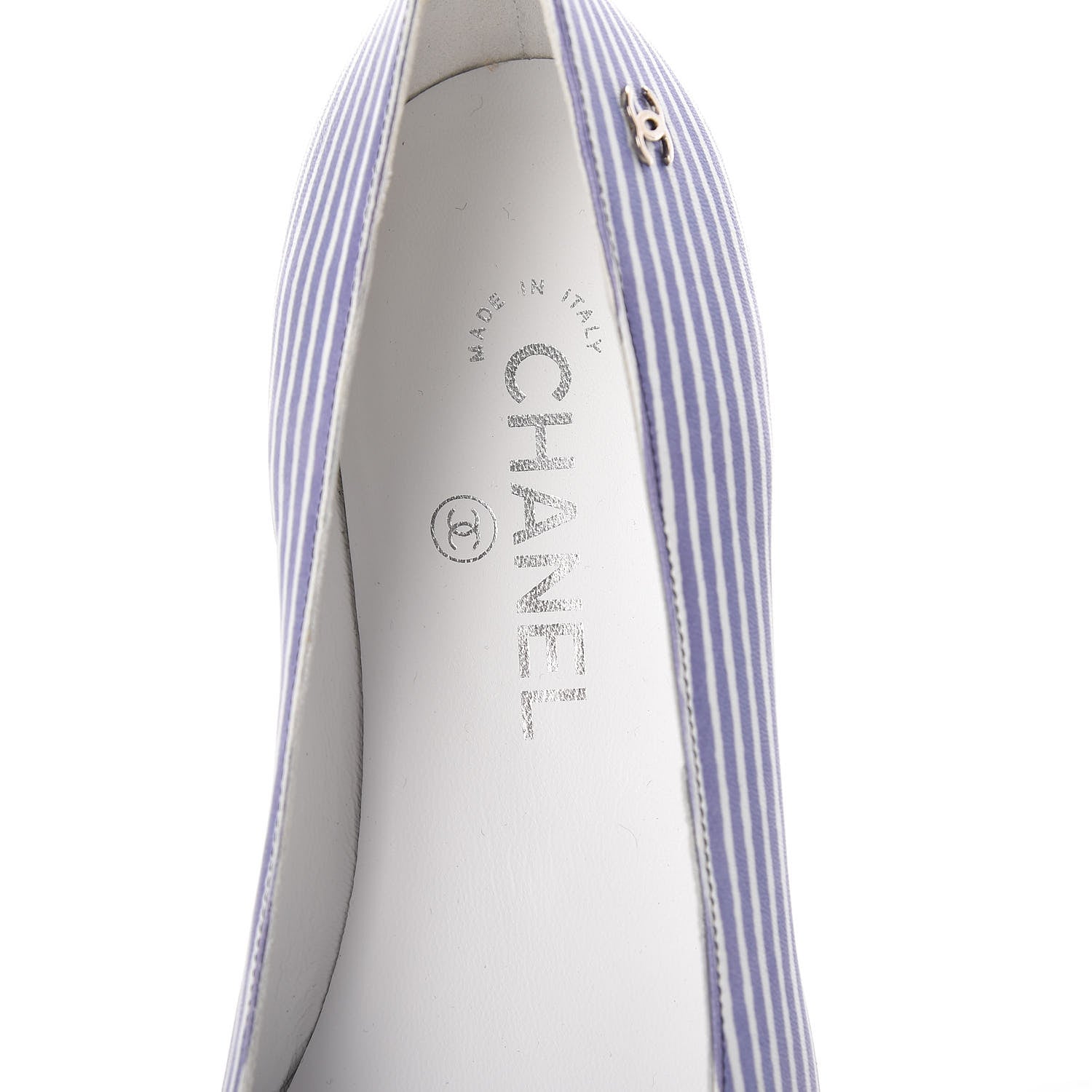 Chanel Lambskin Striped CC Ballerina Flats 37 Dark Blue 7 of 8