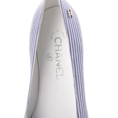 Chanel Lambskin Striped CC Ballerina Flats 37 Dark Blue 7 of 8