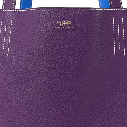 Hermes Taurillon Clemence Double Sens 45 Reversible Tote Bleu Zanzibar Ultraviolet 10 of 17