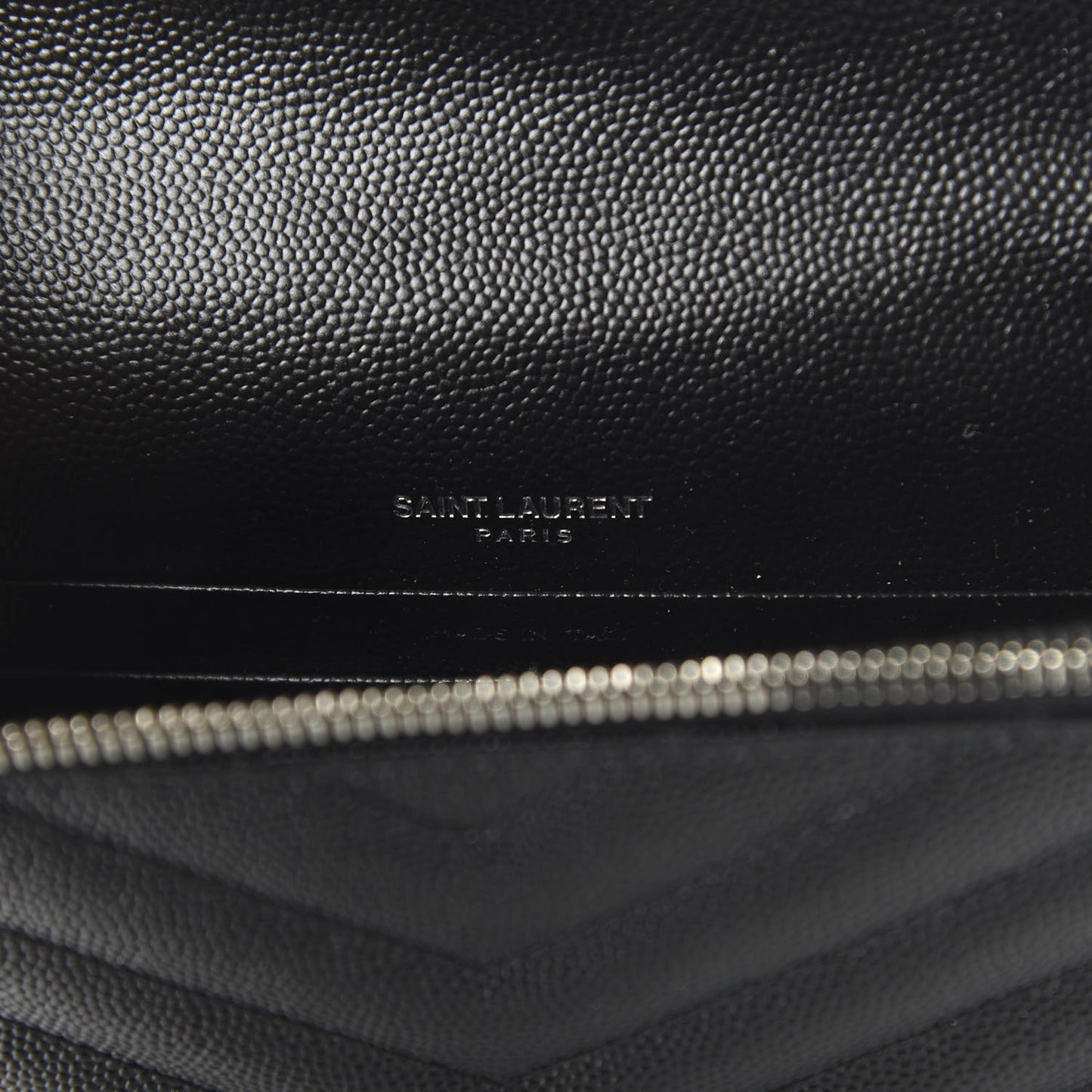 Grain De Poudre Matelasse Chevron Monogram Envelope Chain Wallet Black