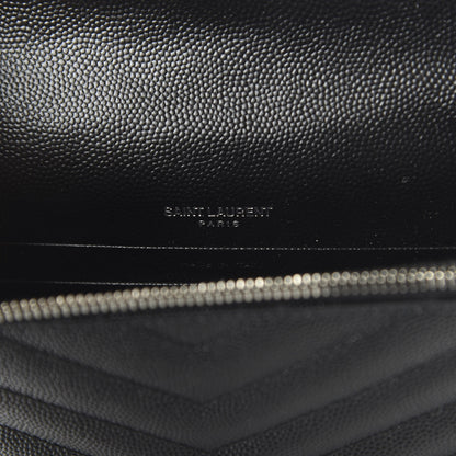 Saint Laurent Grain De Poudre Matelasse Chevron Monogram Envelope Chain Wallet Black 8 of 10