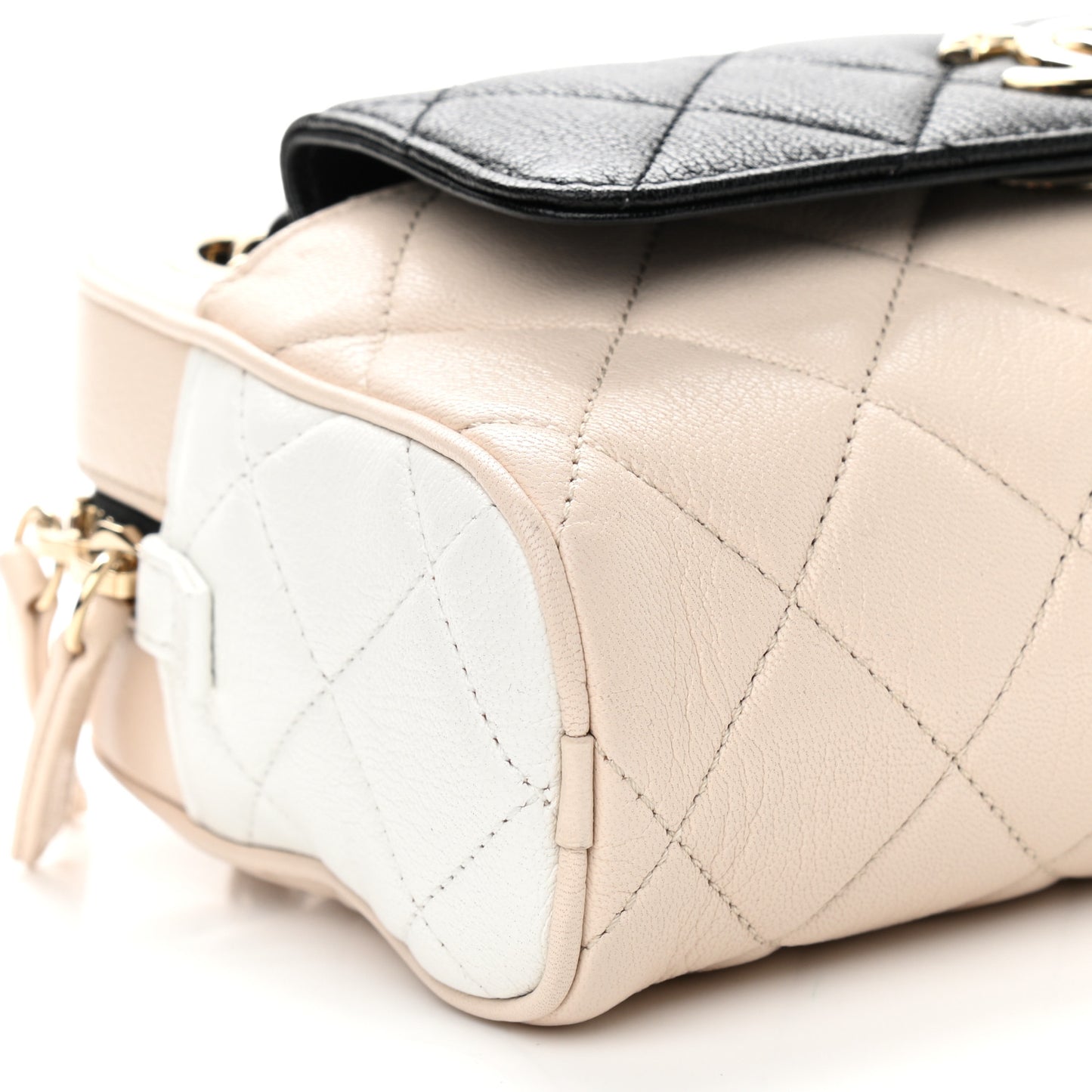 Goatskin Quilted Tri-Color Small In & Out Camera Case Black White Beige