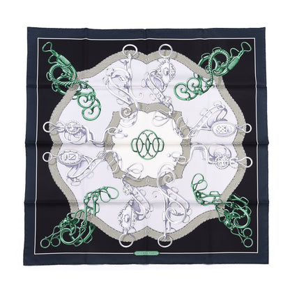 Hermes Silk Lift Profile Scarf 90 Vert Black Gris 1 of 4