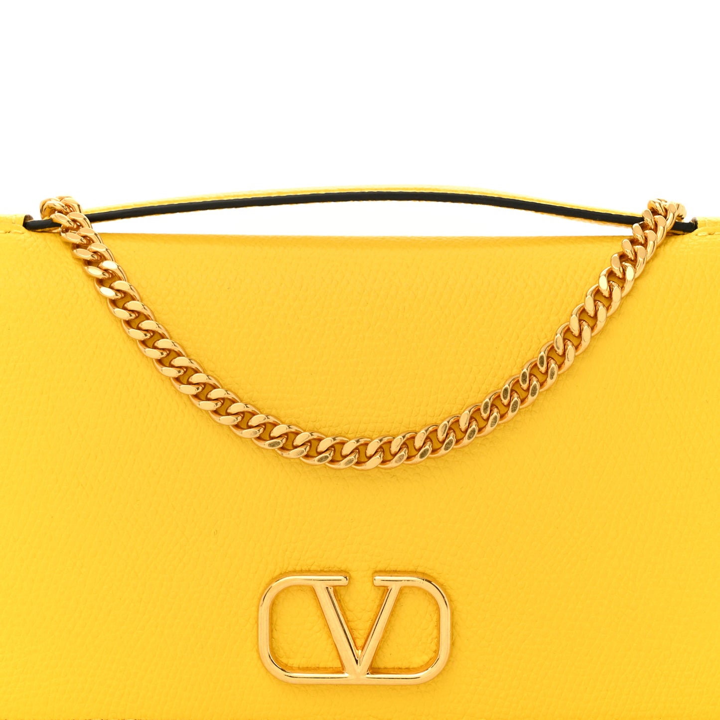 Grainy Calfskin VLogo Top Handle Wallet With Chain Bright Lemon