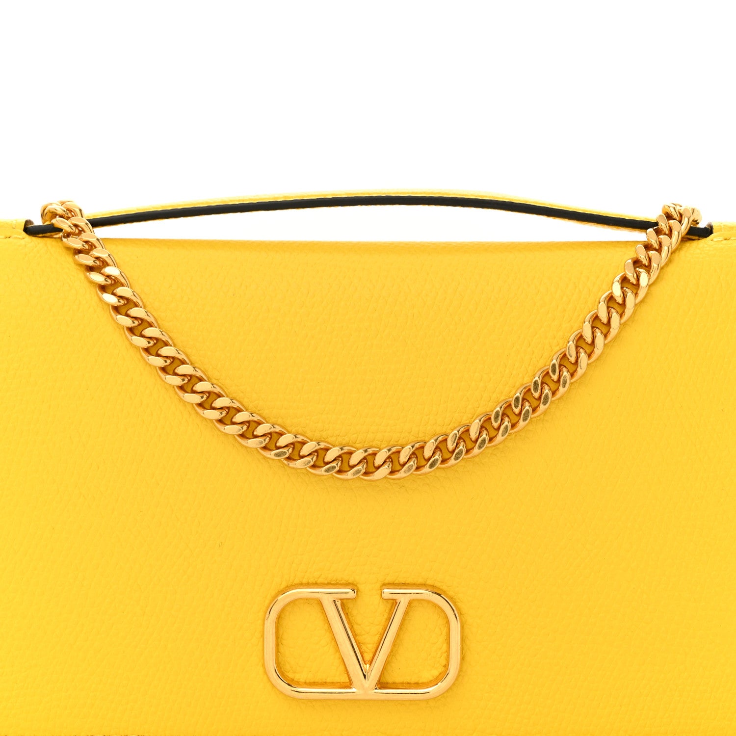 Valentino Garavani Grainy Calfskin VLogo Top Handle Wallet With Chain Bright Lemon 7 of 9