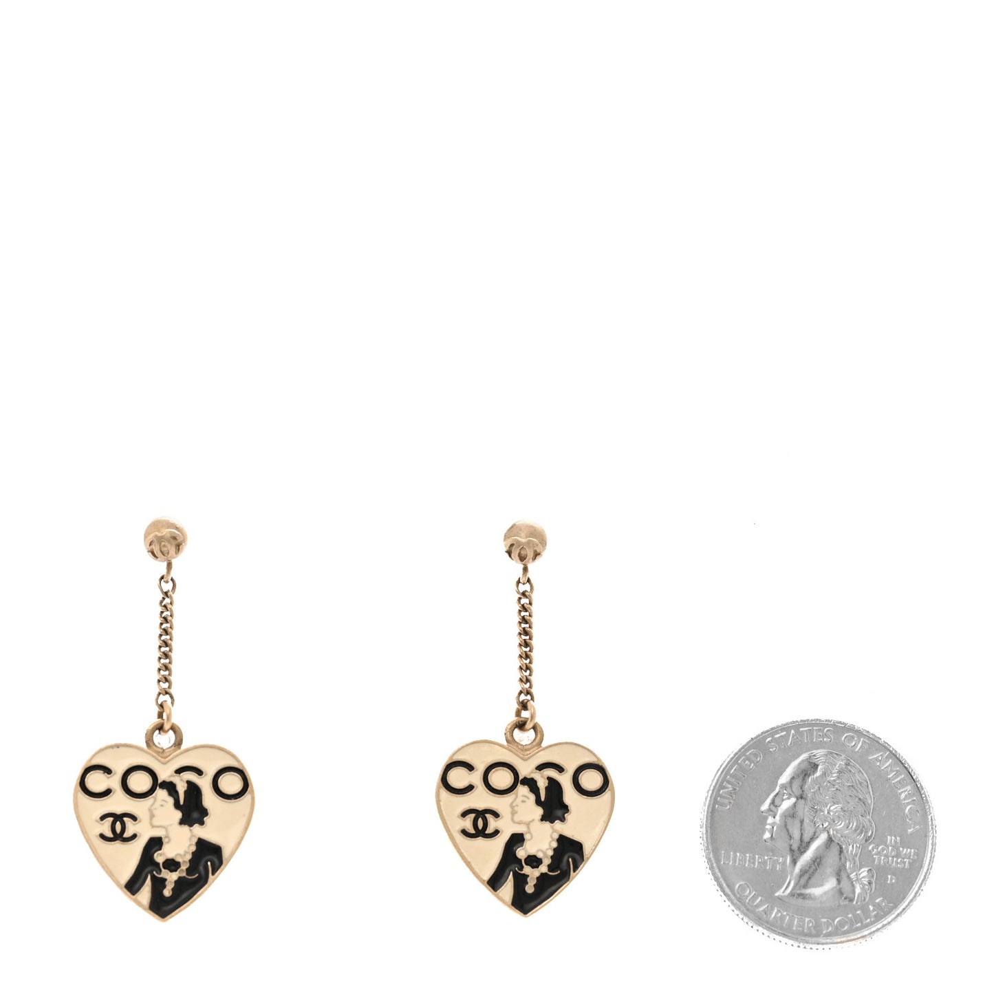 Enamel Coco Mademoiselle Heart Dangle Earrings Black Gold