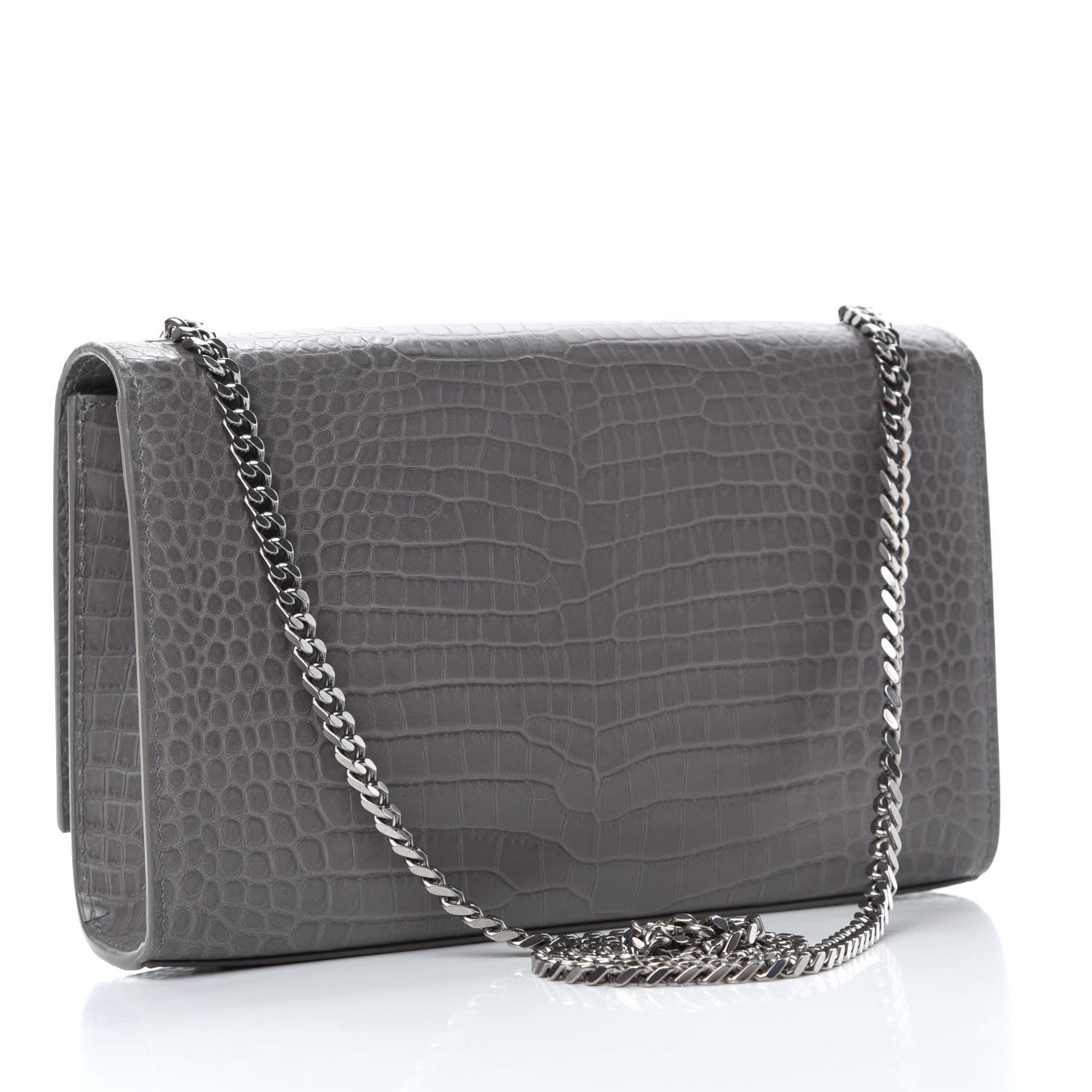 Saint Laurent Calfskin Crocodile Embossed Medium Classic Monogram Kate Tassel Satchel Earth Grey 3 of 10