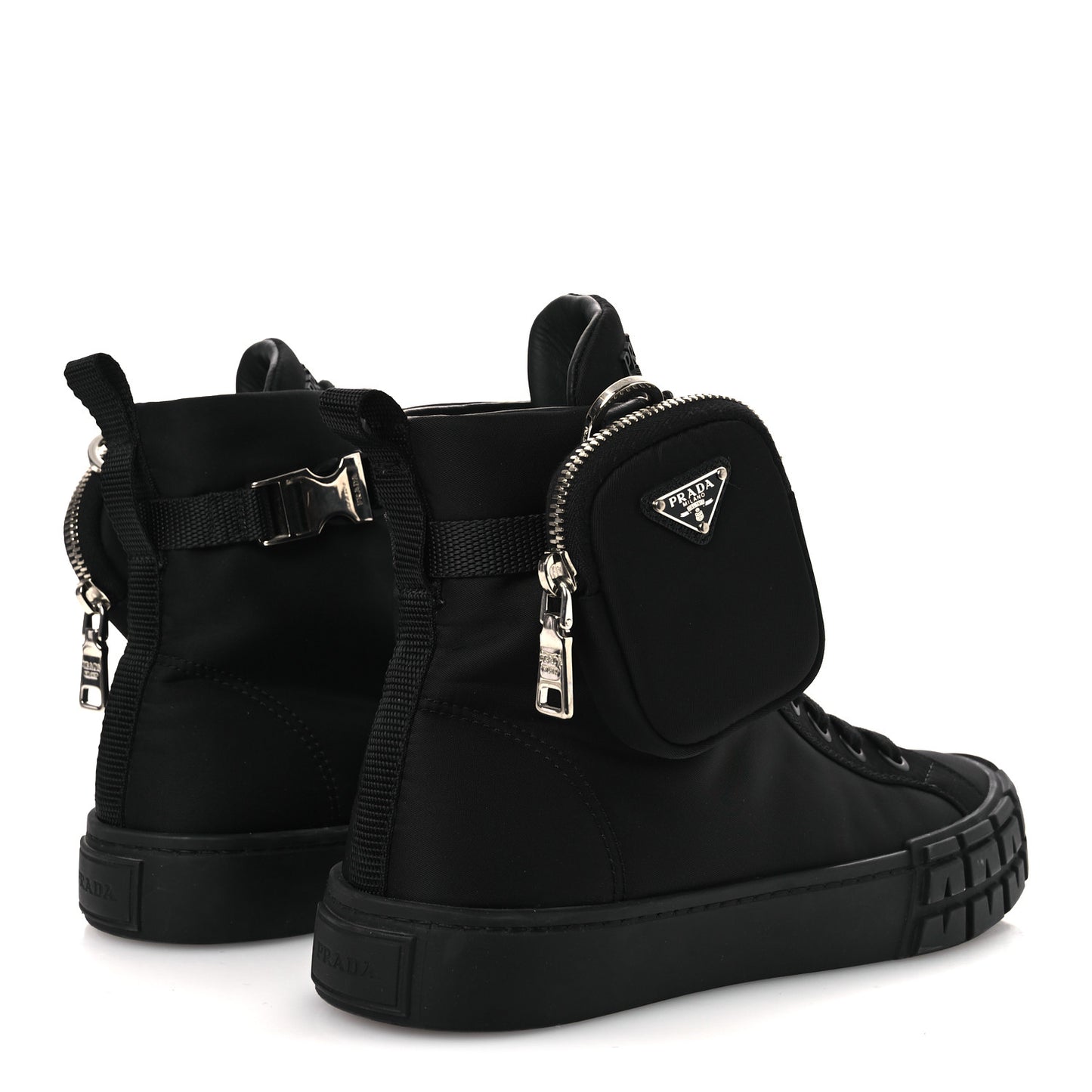 Re-Nylon Gabardine Triangle Womens Wheel Pouch Pocket High Top Sneakers 38 Black