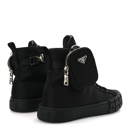 Prada Re-Nylon Gabardine Triangle Womens Wheel Pouch Pocket High Top Sneakers 38 Black 5 of 12