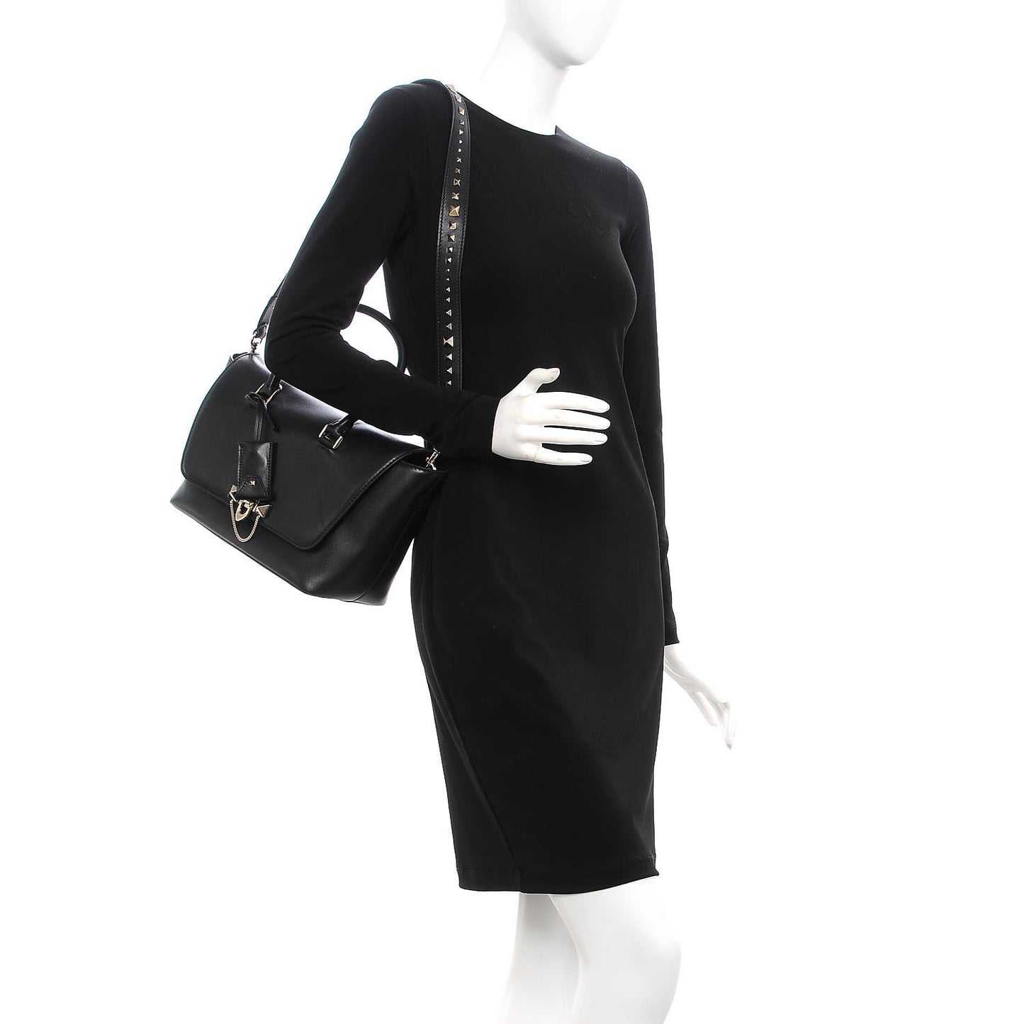 Calfskin Small Rockstud Demilune Double Handle Satchel Black