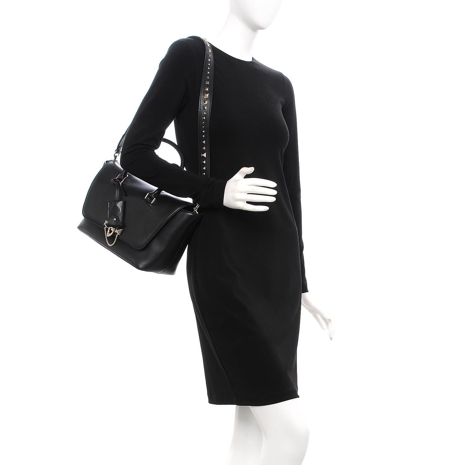 Valentino Garavani Calfskin Small Rockstud Demilune Double Handle Satchel Black 2 of 10