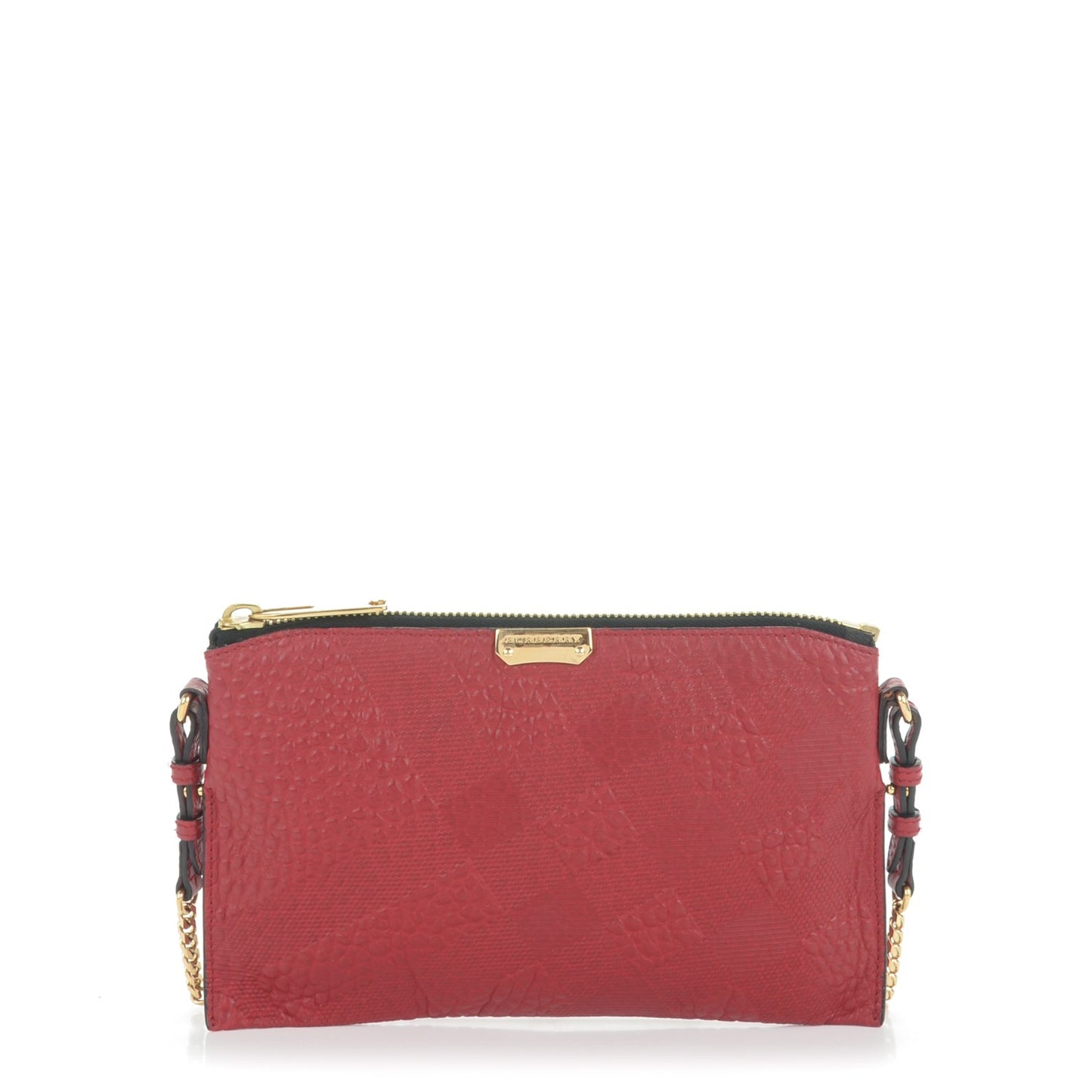 Signature Grain Calfskin Check Embossed Peyton Crossbody Clutch Bag Military Red