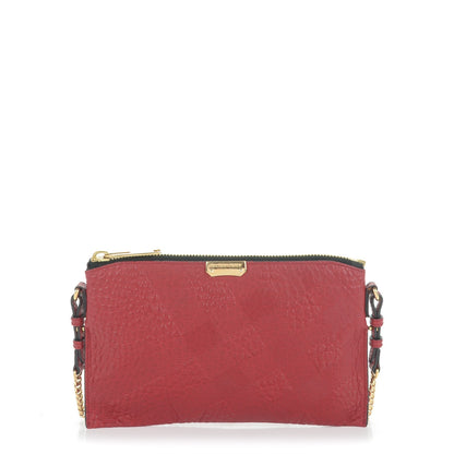 Burberry Signature Grain Calfskin Check Embossed Peyton Crossbody Clutch Bag Military Red 1 of 10