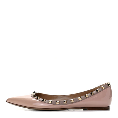 Valentino Garavani Patent Nappa Rockstud Ballerina Flats 38 Camel Rose Poudre 1 of 11