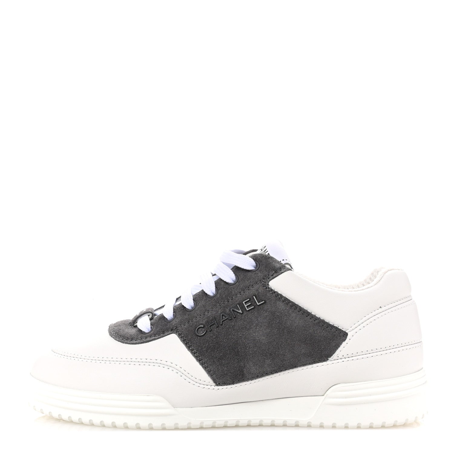Chanel Calfskin Suede Calfskin Logo Womens Sneakers 35 White Gray 1 of 10
