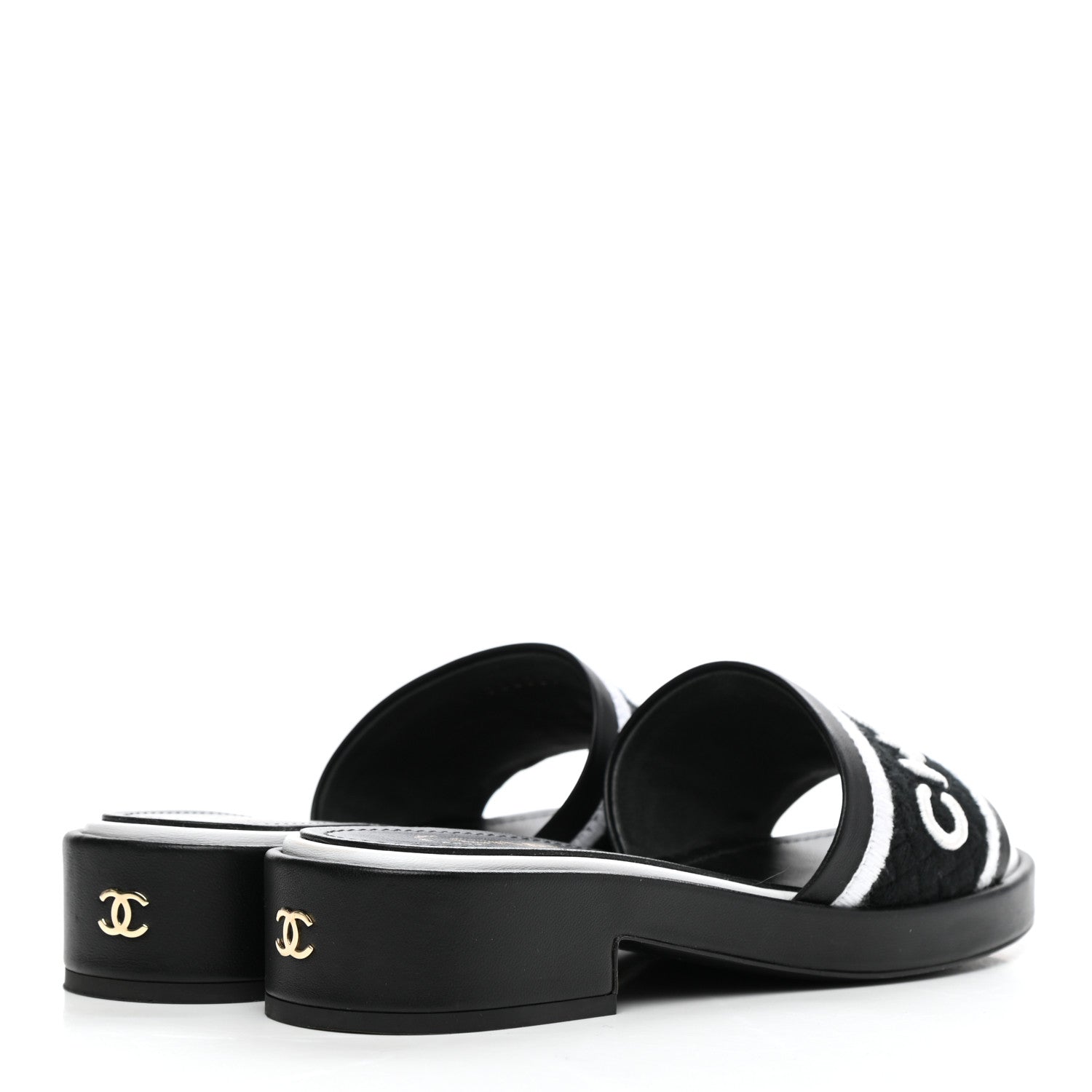 Chanel Lambskin Embroidered CC Mule Sandal 36 Black White 4 of 13
