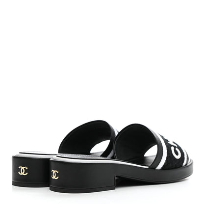 Chanel Lambskin Embroidered CC Mule Sandal 36 Black White 4 of 13