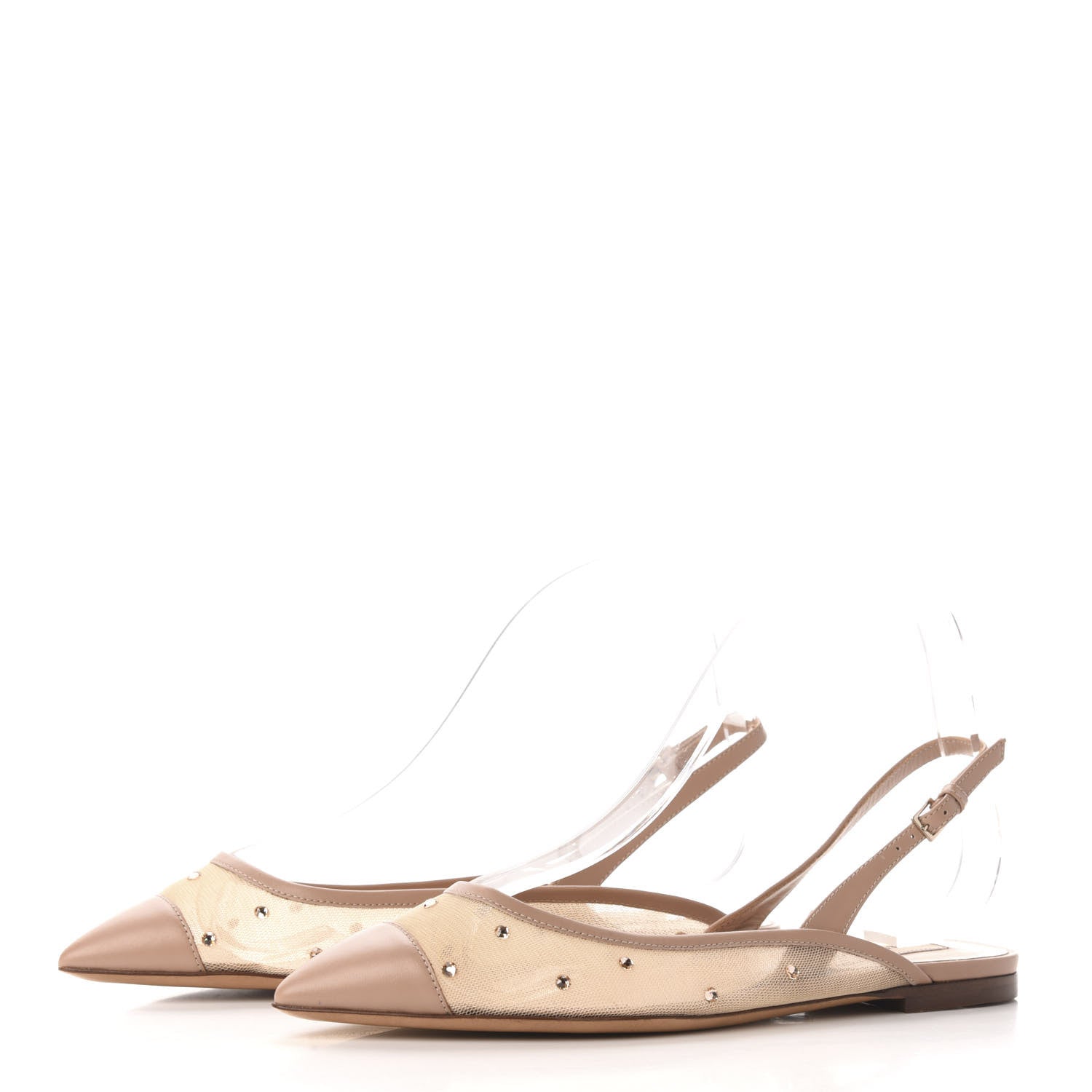 Valentino Garavani Mesh Crystal Cap Toe Slingback Flats 37.5 Nude 2 of 7