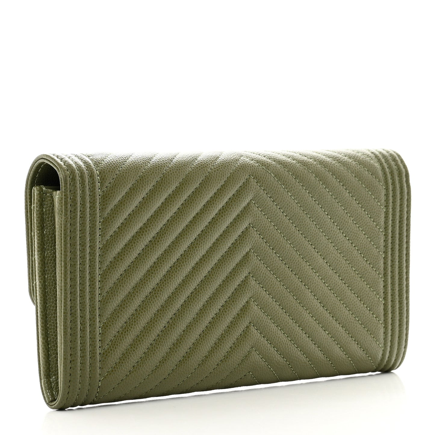 Caviar Chevron Quilted Boy Flap Wallet Green