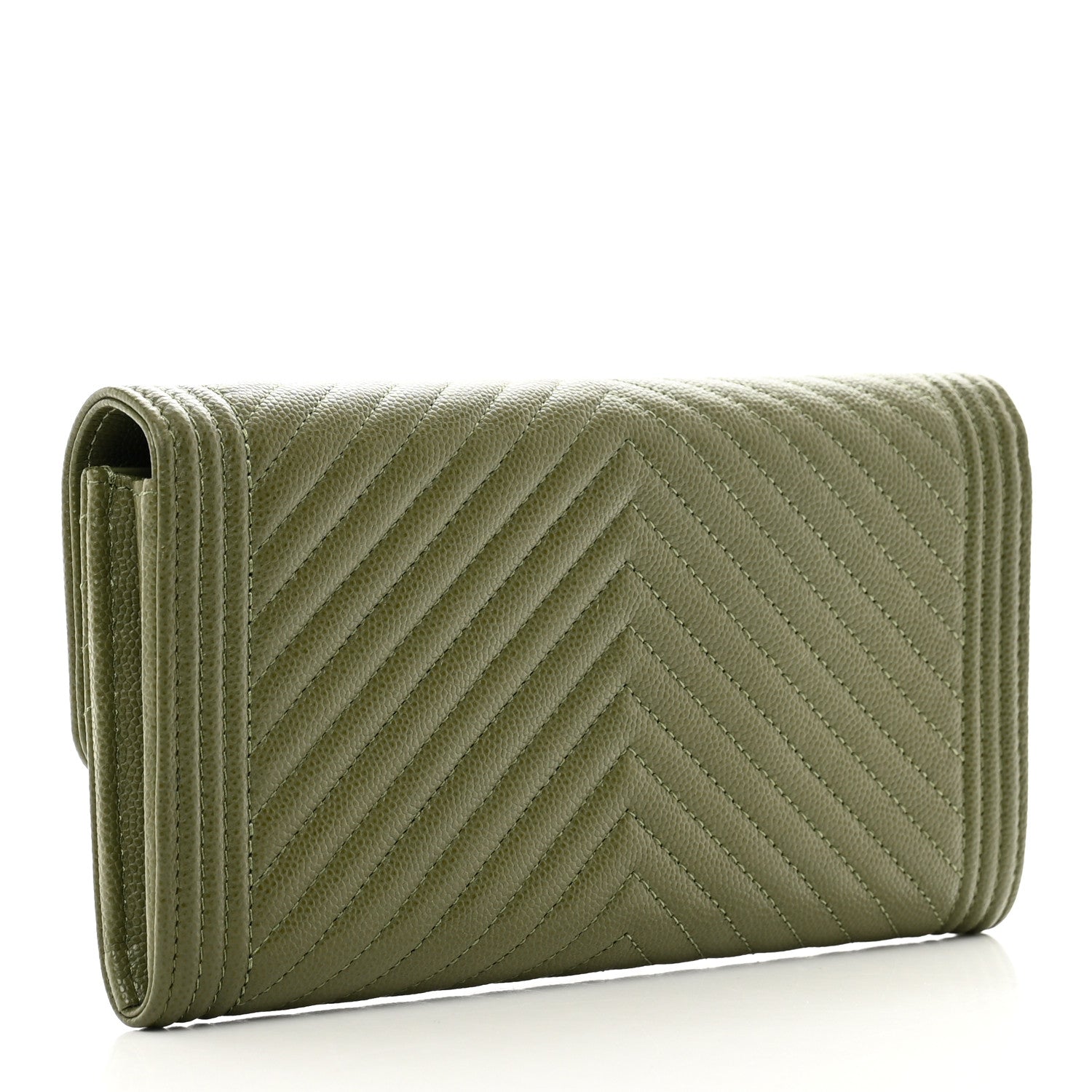 Chanel Caviar Chevron Quilted Boy Flap Wallet Green 3 of 8