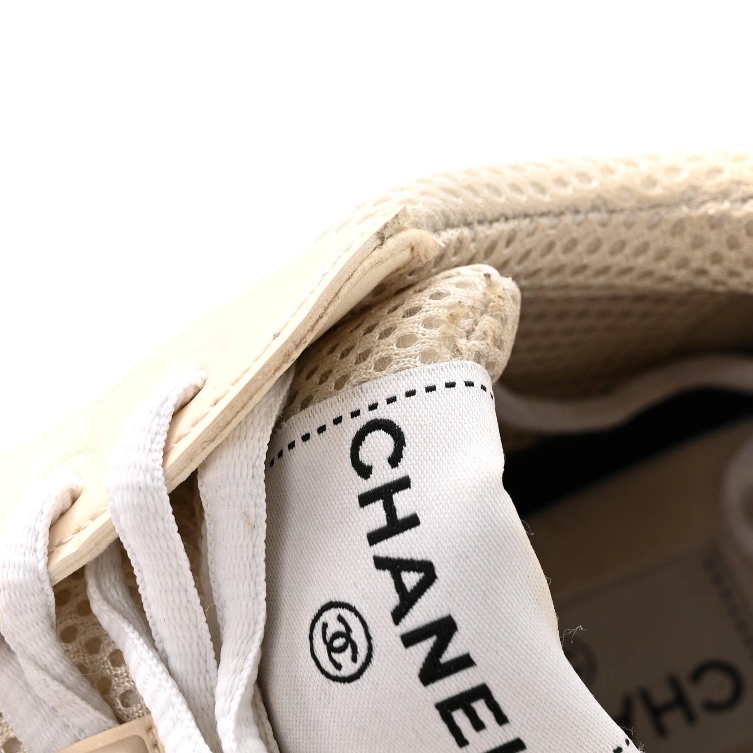 Chanel Fabric Laminated Calfskin Stretch CC Sneakers 37 Ivory White Silver 11 of 14