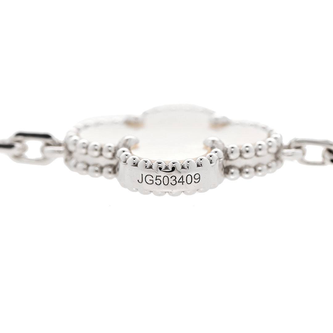 18K White Gold Mother of Pearl 10 Motifs Vintage Alhambra Necklace