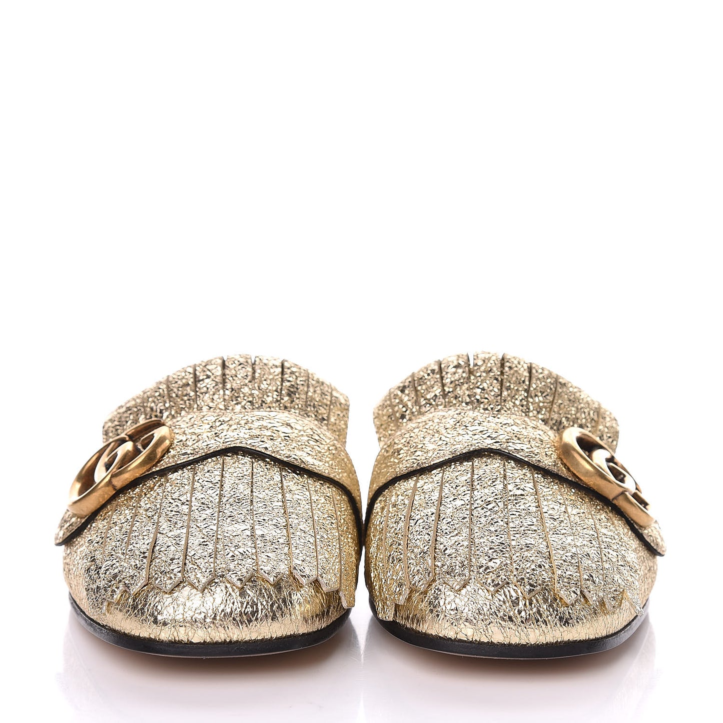 Galassia Womens GG Marmont Fringe Slippers 39 Platino