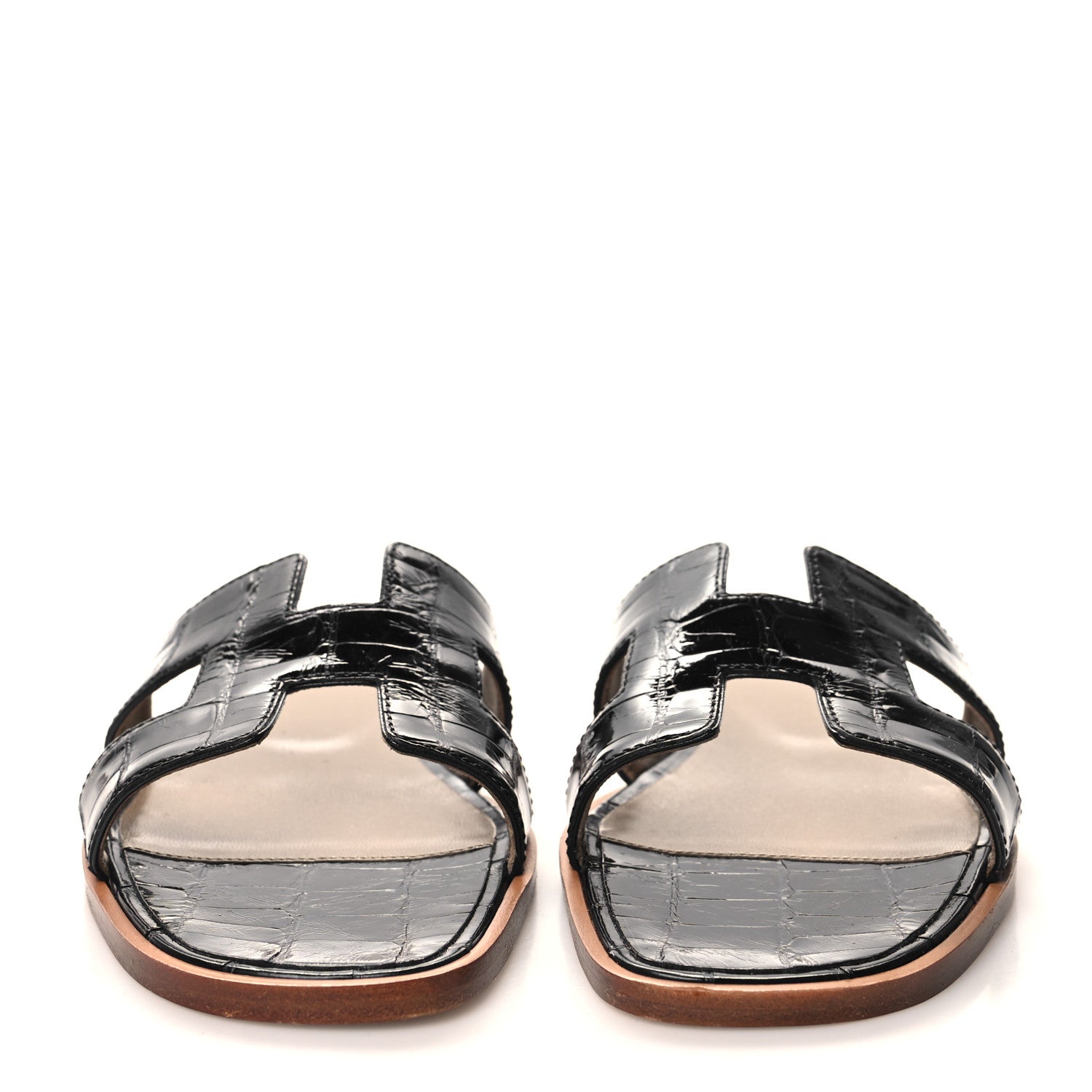 Hermes Shiny Alligator Oran Sandals 36.5 Black 2 of 9