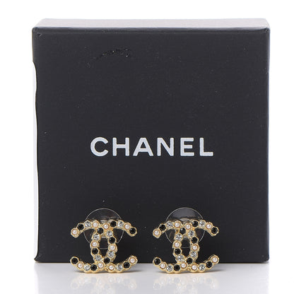 Chanel Resin Pearl Crystal CC Earrings Gold Black 5 of 5