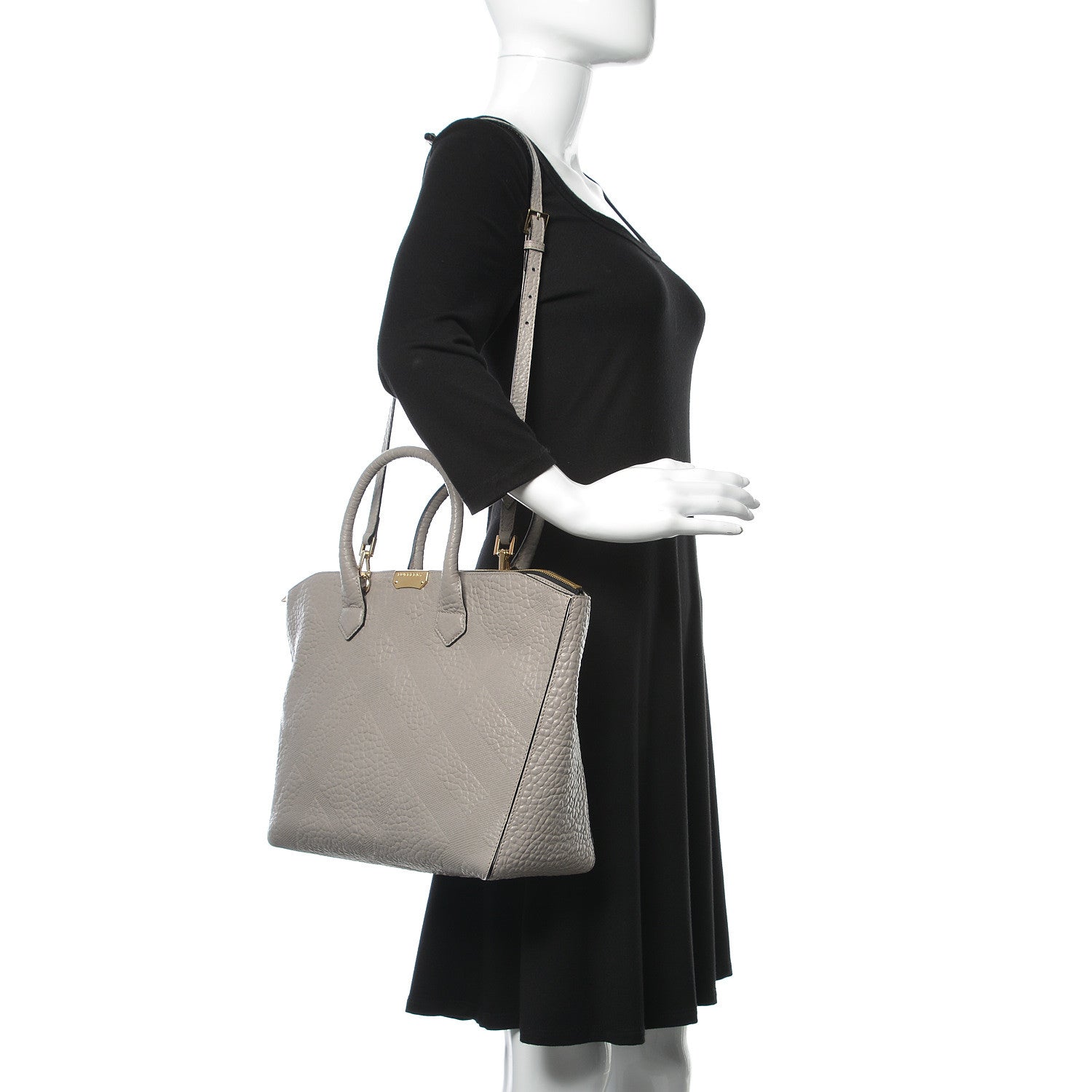 Burberry Heritage Grain Check Embossed Medium Dewsbury Tote Pale Grey 2 of 10