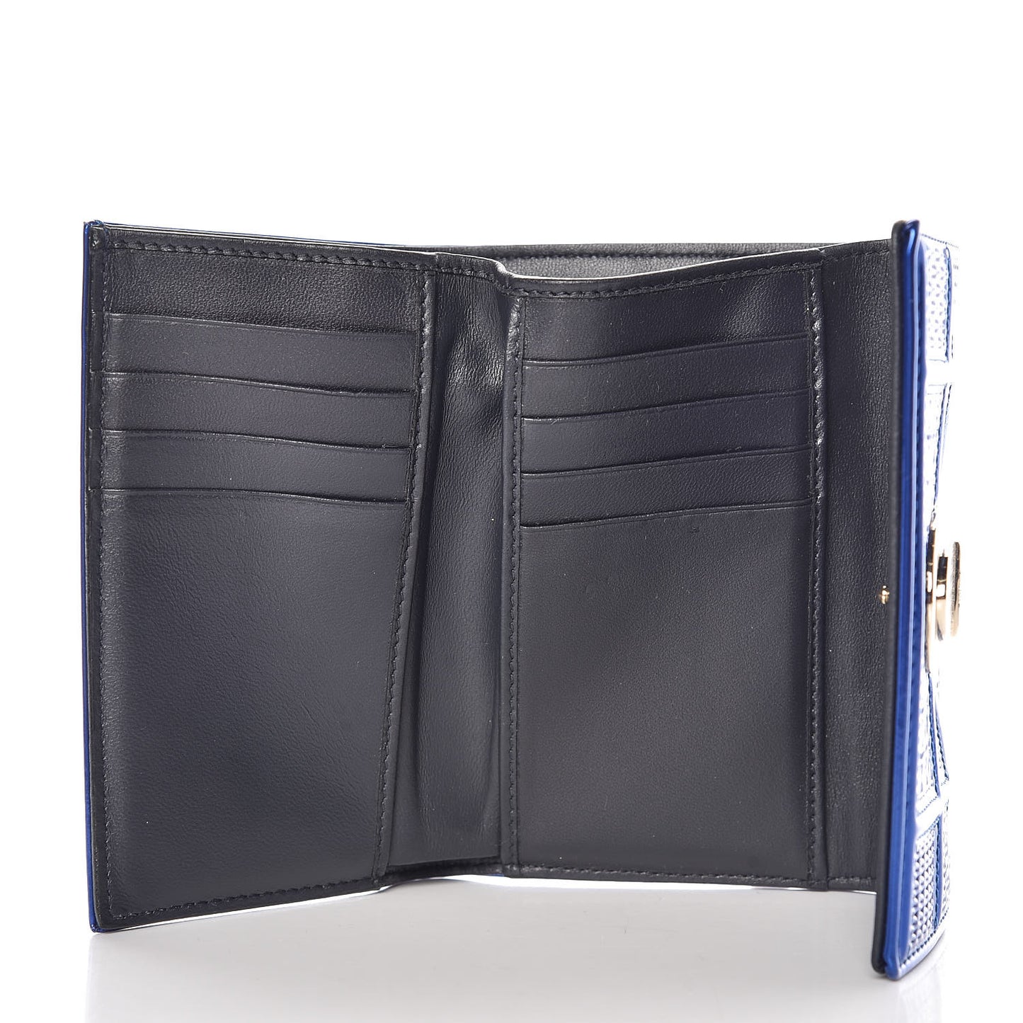 Metallic Patent Micro-Cannage Diorama Elancee Wallet Mirror Blue