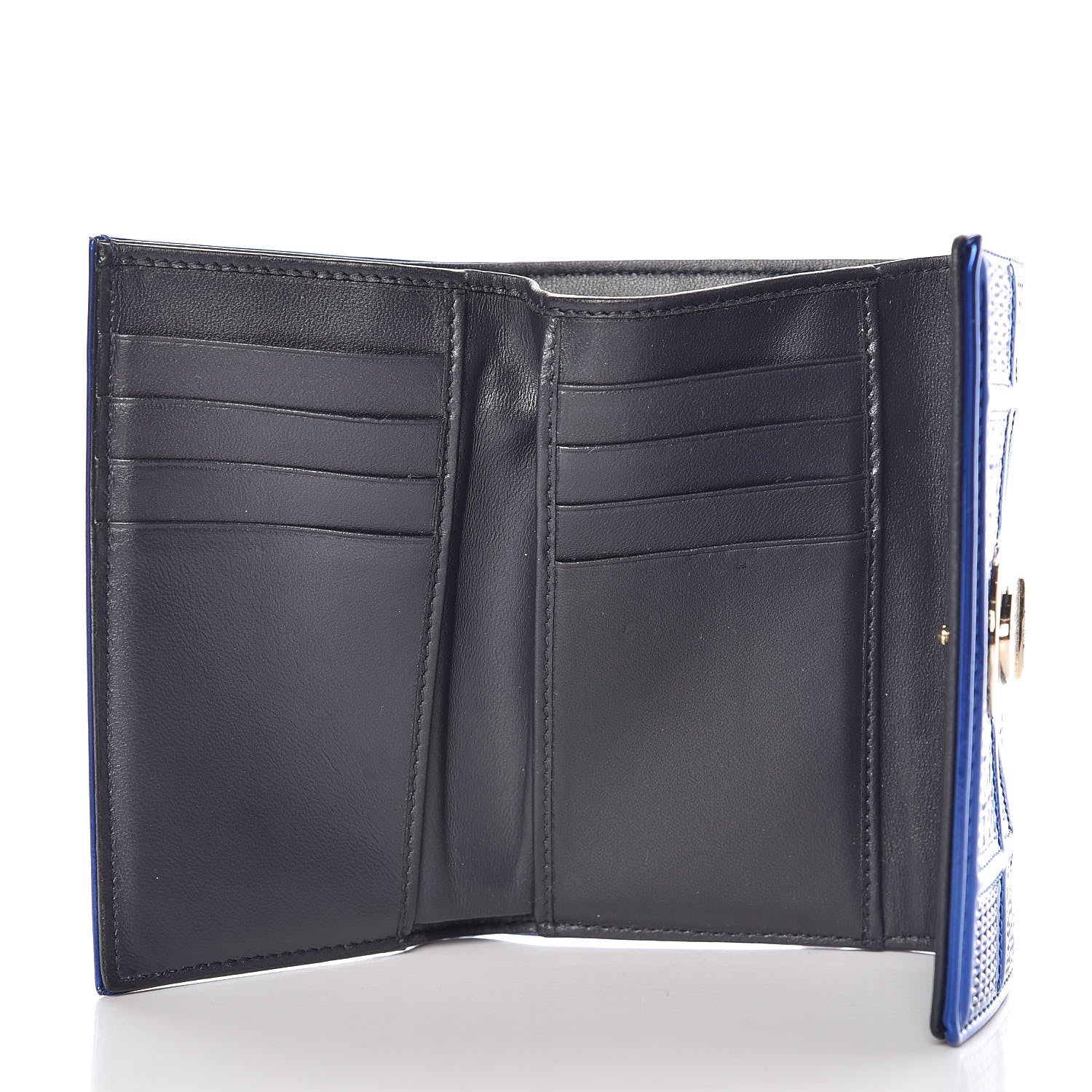 Christian Dior Metallic Patent Micro-Cannage Diorama Elancee Wallet Mirror Blue 5 of 9