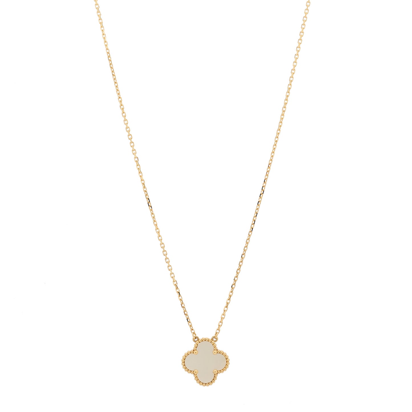 18K Yellow Gold Mother of Pearl Vintage Alhambra Pendant Necklace