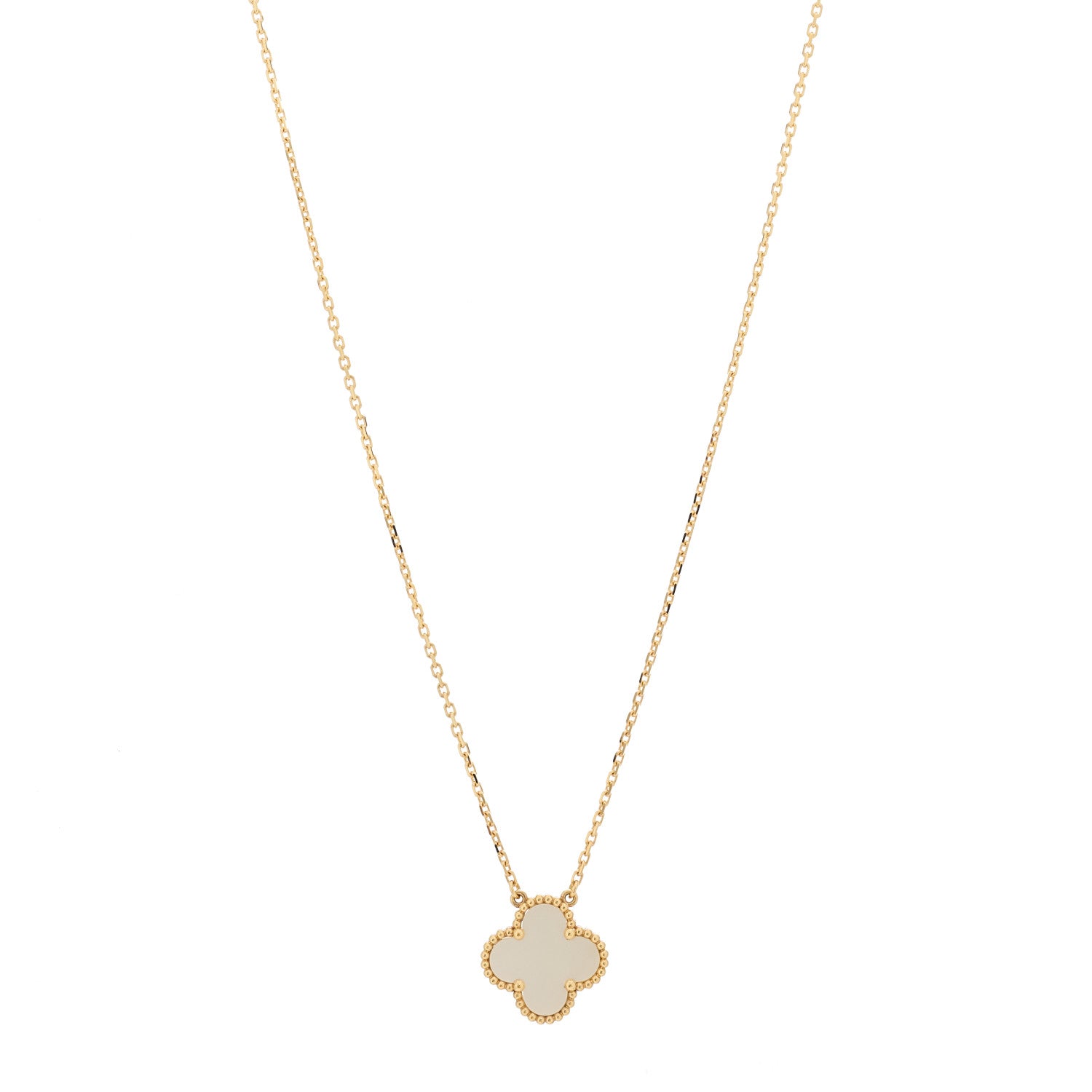 Van Cleef & Arpels 18K Yellow Gold Mother of Pearl Vintage Alhambra Pendant Necklace 1 of 6