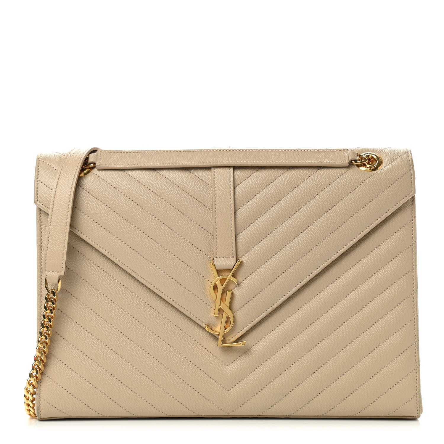 Saint Laurent Grain De Poudre Matelasse Chevron Large Monogram Satchel Dark Beige 1 of 14