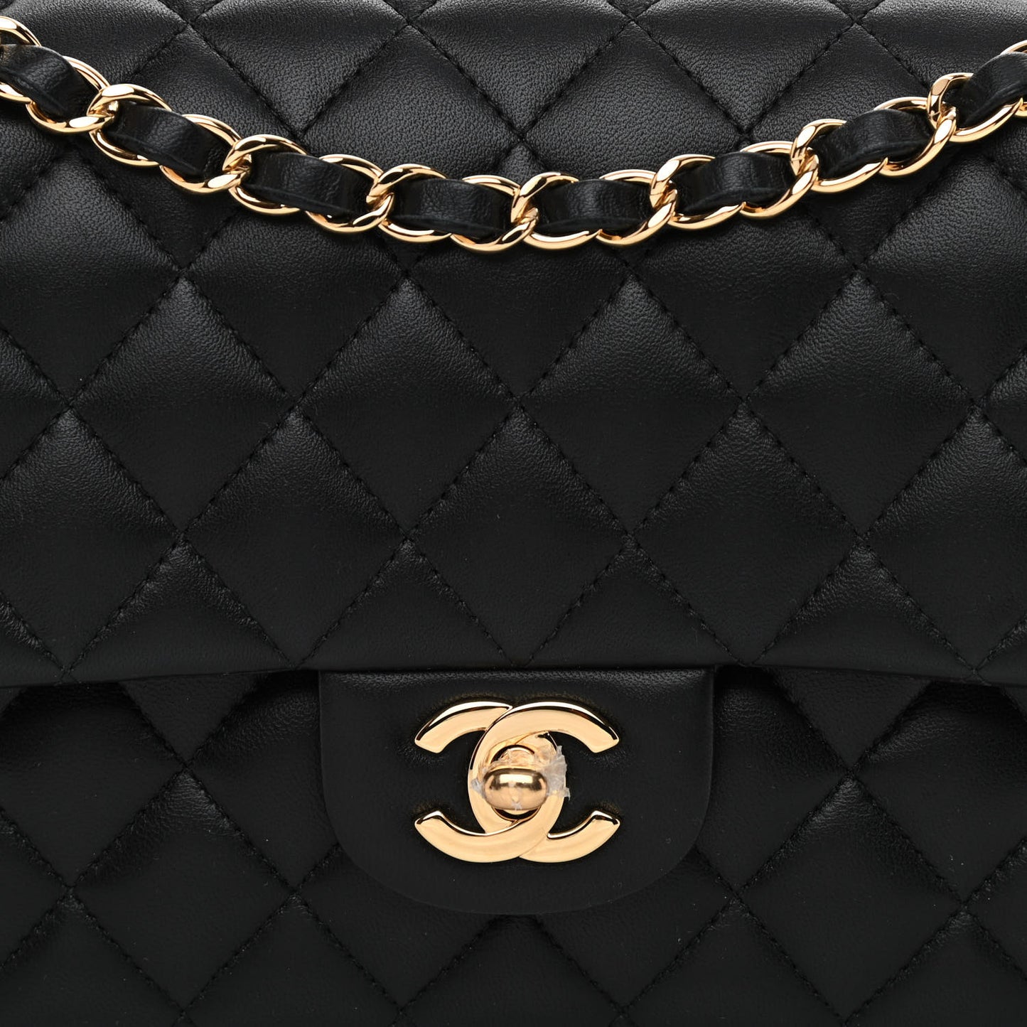 Lambskin Quilted Medium Double Flap Black