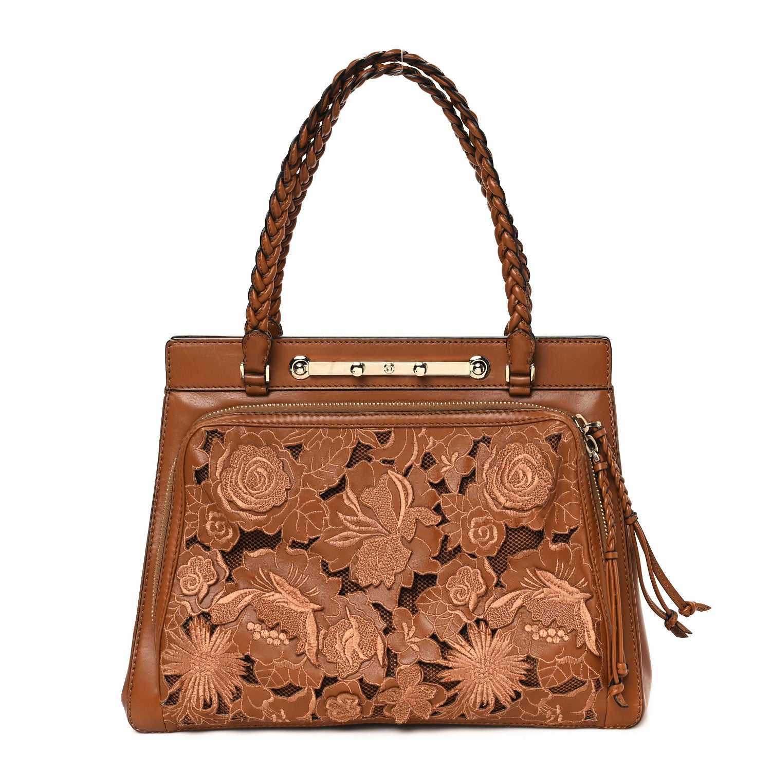 Valentino Garavani Vitello Lace Demetra Satchel Cognac 1 of 11