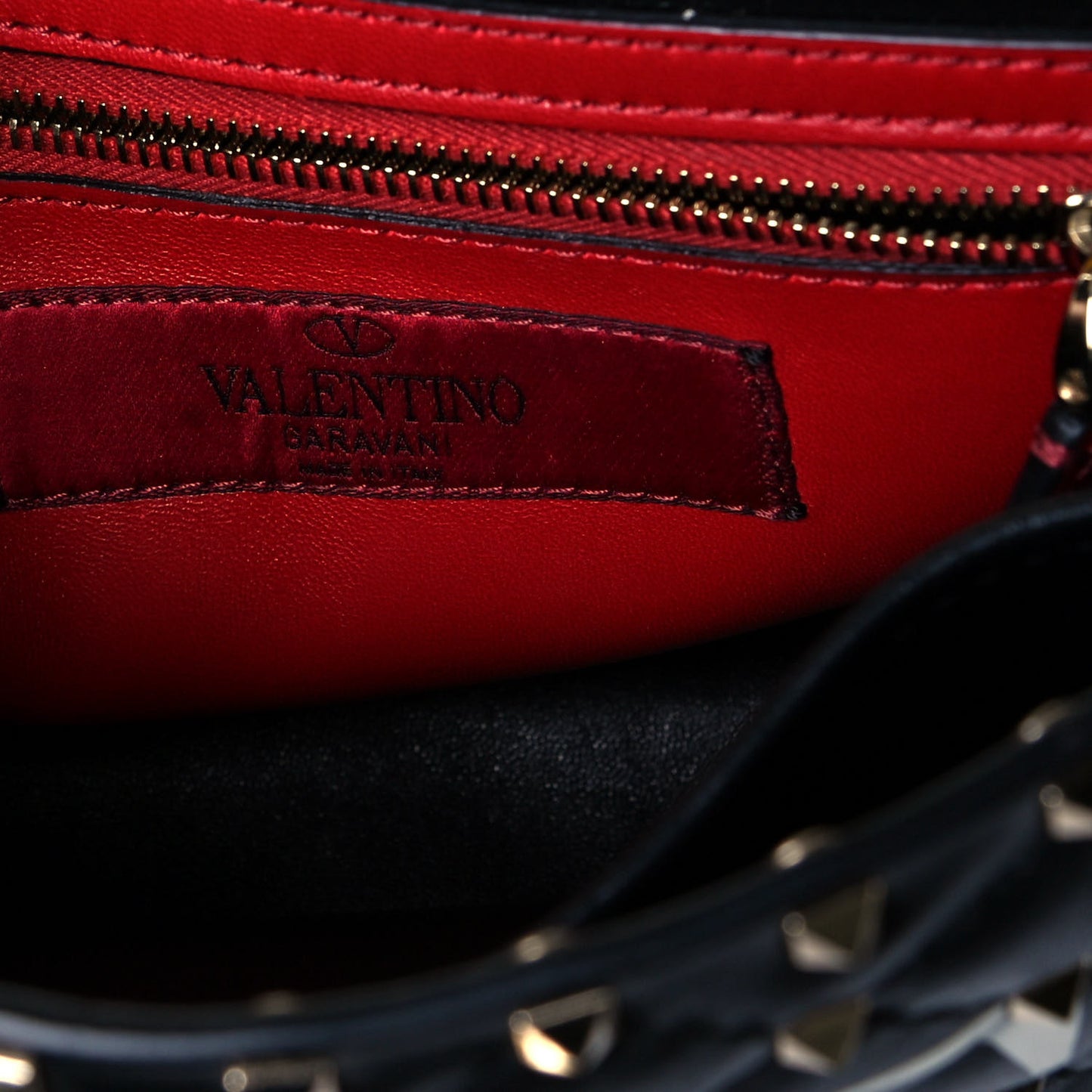 Lambskin VLTN Print Medium Rockstud Spike Shoulder Bag Black