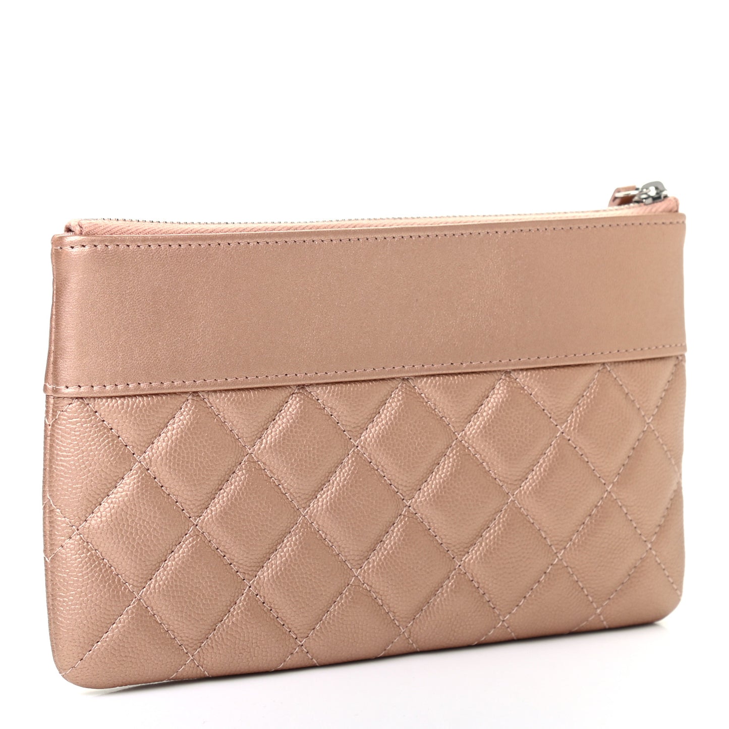 Metallic Caviar Quilted Vintage Mademoiselle Cosmetic Case Pink