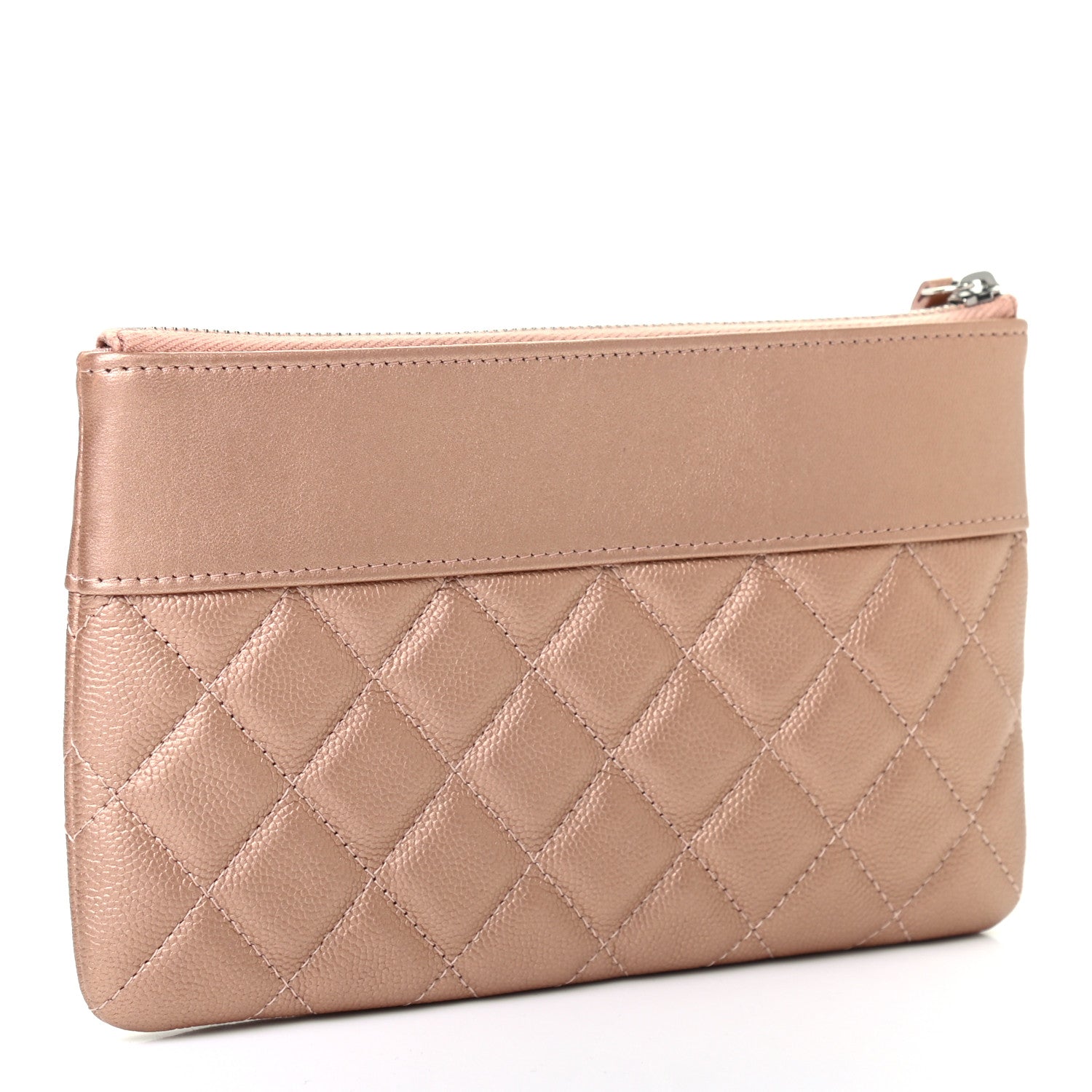 Chanel Metallic Caviar Quilted Vintage Mademoiselle Cosmetic Case Pink 3 of 7