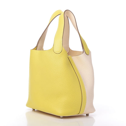 Hermes Taurillon Clemence Casaque Picotin Lock 18 PM Lime Nata 3 of 10