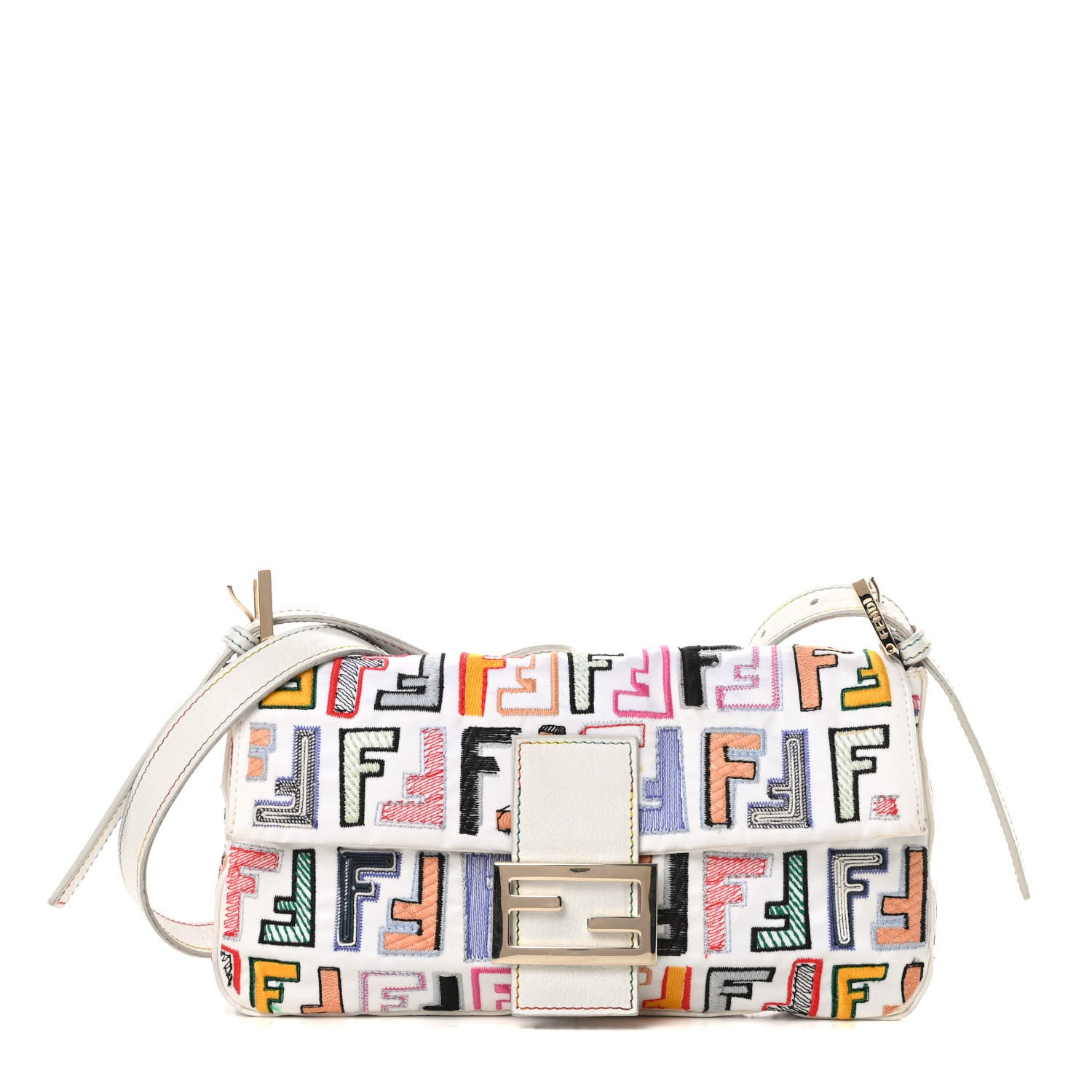 Fendi Nylon FF Multicolor Embroidered Baguette Multicolor White 1 of 16