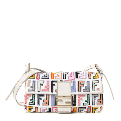 Fendi Nylon FF Multicolor Embroidered Baguette Multicolor White 1 of 16